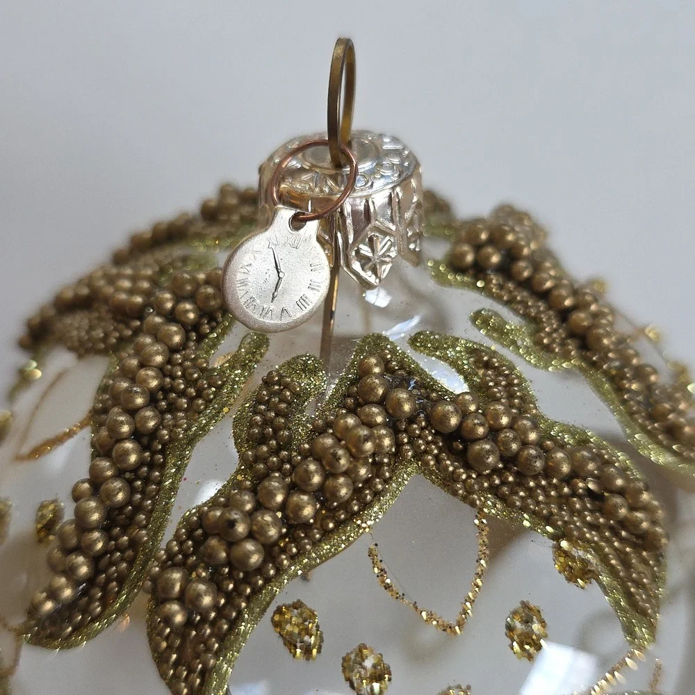 Christmas Ornament - Elegant Gold and Clear Glass Beaded Ornament